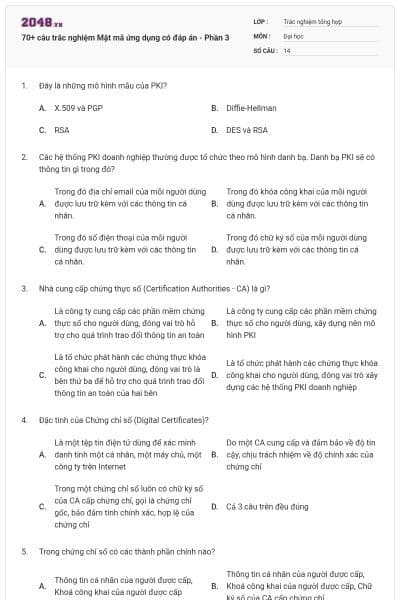 70+ câu trắc nghiệm Mật mã ứng dụng có đáp án - Phần 3