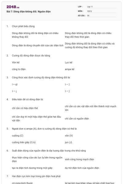 Bài 7: Dòng điện không đổi. Nguồn điện
