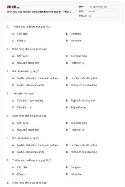 100+ câu trắc nghiệm Điều khiển logic có đáp án - Phần 3