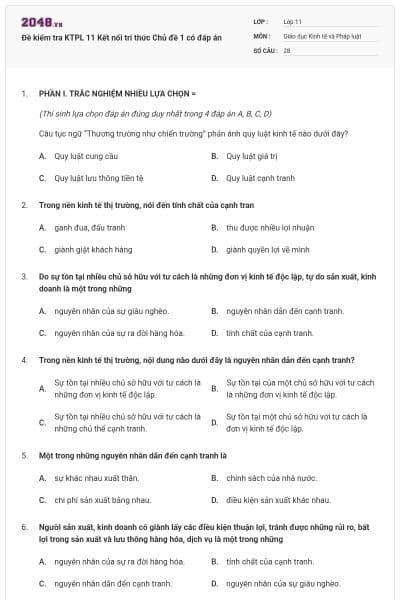 Đề kiểm tra KTPL 11 Kết nối tri thức Chủ đề 1 có đáp án