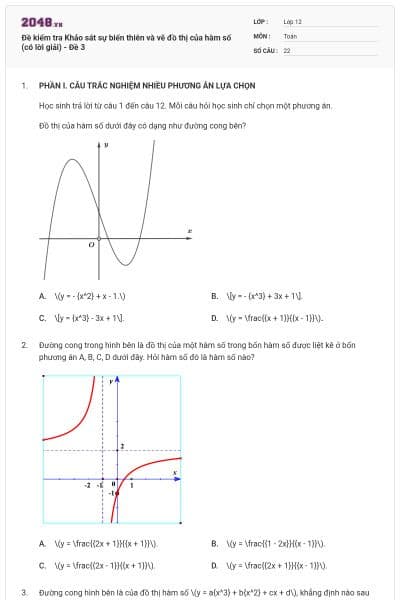 Đề kiểm tra Khảo sát sự biến thiên và vẽ đồ thị của hàm số (có lời giải) - Đề 3