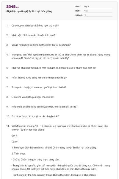 (Ngữ liệu ngoài sgk) Sự tích hạt thóc giống