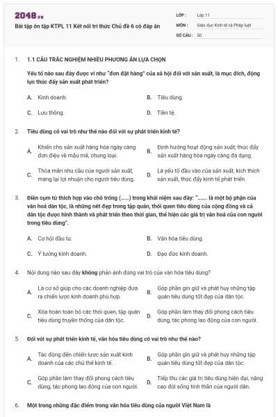 Bài tập ôn tập KTPL 11 Kết nối tri thức Chủ đề 6 có đáp án