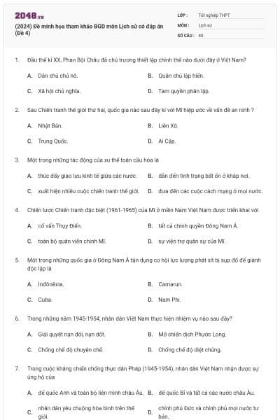 (2024) Đề minh họa tham khảo BGD môn Lịch sử có đáp án (Đề 4)