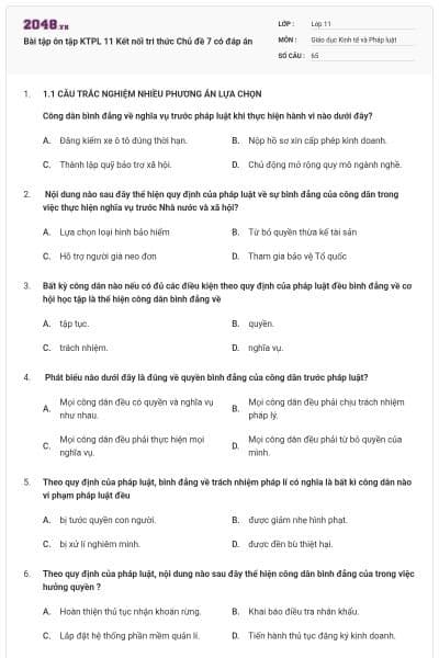 Bài tập ôn tập KTPL 11 Kết nối tri thức Chủ đề 7 có đáp án