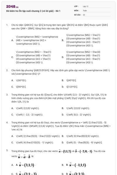 Đề kiểm tra Ôn tập cuối chương 2 (có lời giải) - Đề 1