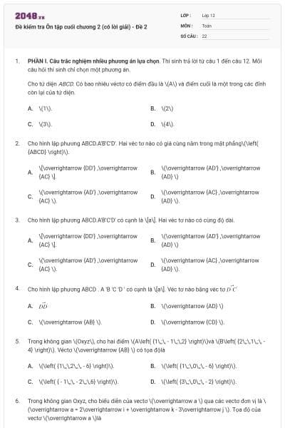 Đề kiểm tra Ôn tập cuối chương 2 (có lời giải) - Đề 2
