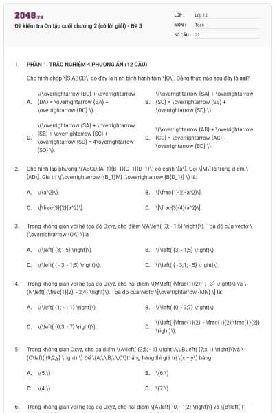 Đề kiểm tra Ôn tập cuối chương 2 (có lời giải) - Đề 3