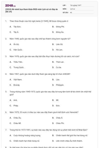 (2024) Đề minh họa tham khảo BGD môn Lịch sử có đáp án (Đề 24)