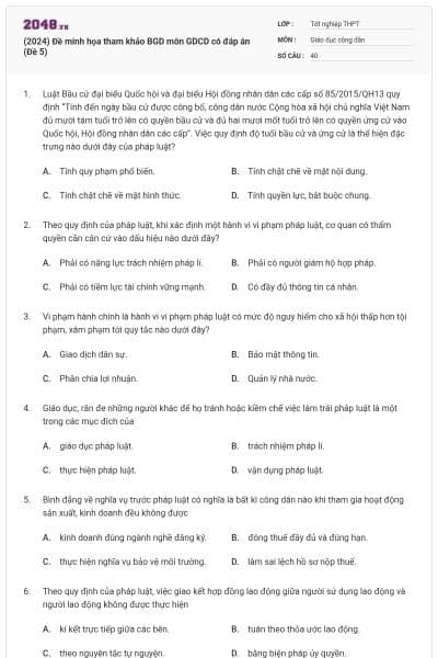 (2024) Đề minh họa tham khảo BGD môn GDCD có đáp án (Đề 5)
