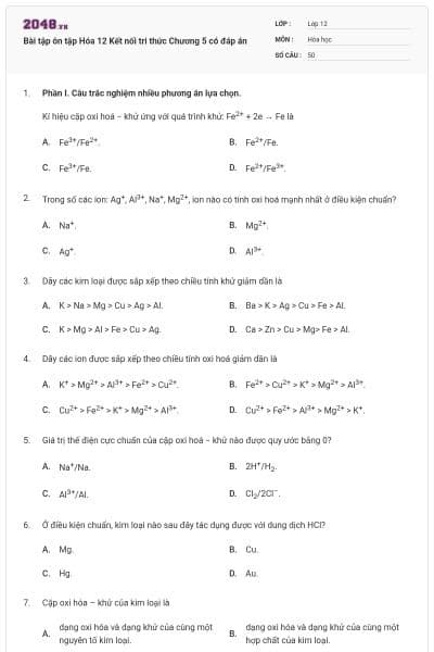 Bài tập ôn tập Hóa 12 Kết nối tri thức Chương 5 có đáp án