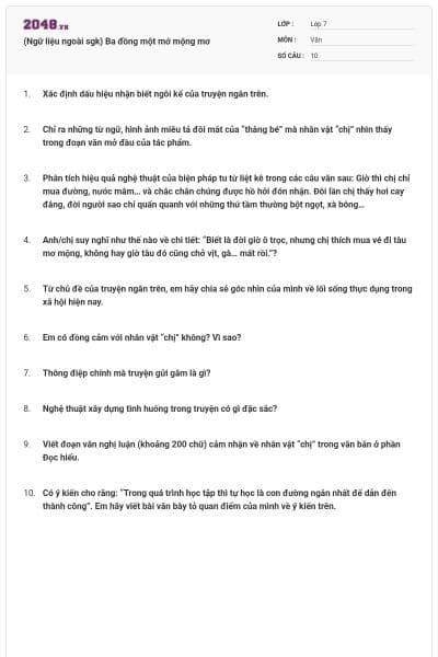 (Ngữ liệu ngoài sgk) Ba đồng một mớ mộng mơ