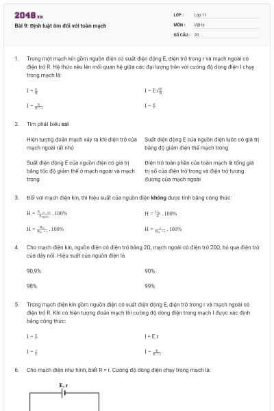 Bài 9: Định luật ôm đối với toàn mạch