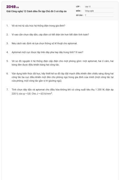 Giải Công nghệ 12 Cánh diều Ôn tập Chủ đề 3 có đáp án