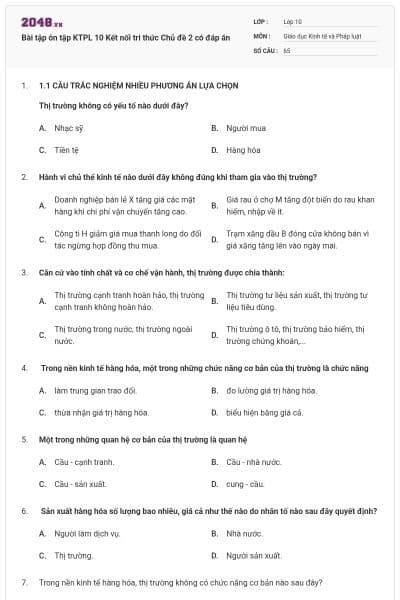 Bài tập ôn tập KTPL 10 Kết nối tri thức Chủ đề 2 có đáp án