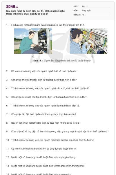 Giải Công nghệ 12 Cánh diều Bài 14. Một số ngành nghề thuộc lĩnh vực kĩ thuật điện tử có đáp án