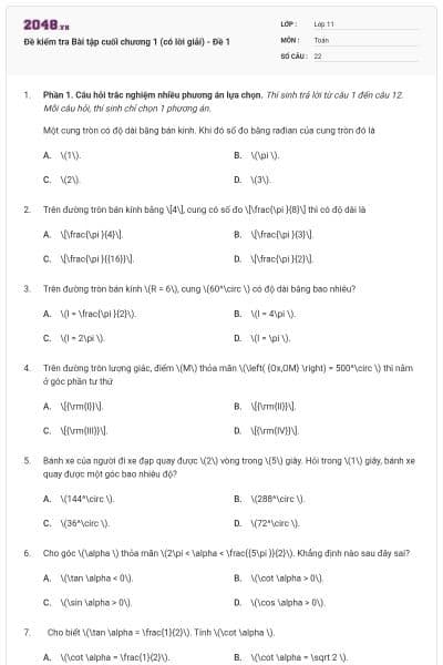Đề kiểm tra Bài tập cuối chương 1 (có lời giải) - Đề 1