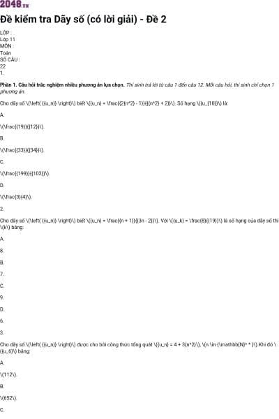 Đề kiểm tra Dãy số (có lời giải) - Đề 2