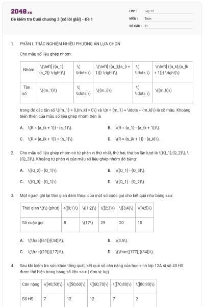Đề kiểm tra Cuối chương 3 (có lời giải) - Đề 1