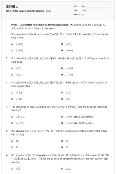 Đề kiểm tra Cấp số cộng (có lời giải) - Đề 3