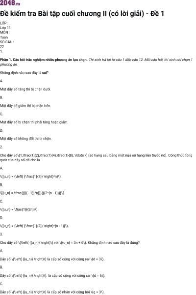 Đề kiểm tra Bài tập cuối chương II (có lời giải) - Đề 1