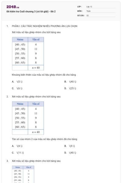 Đề kiểm tra Cuối chương 3 (có lời giải) - Đề 2