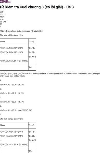 Đề kiểm tra Cuối chương 3 (có lời giải) - Đề 3