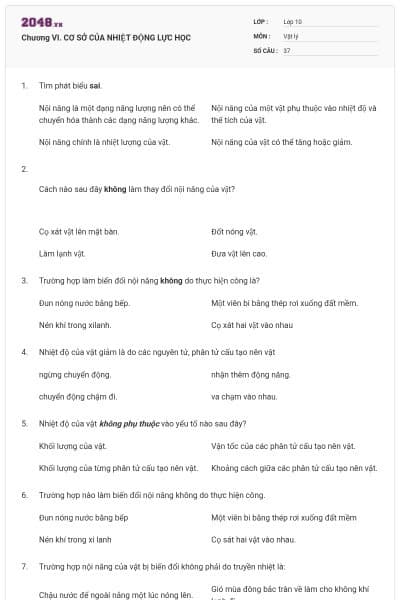 Chương VI. CƠ SỞ CỦA NHIỆT ĐỘNG LỰC HỌC