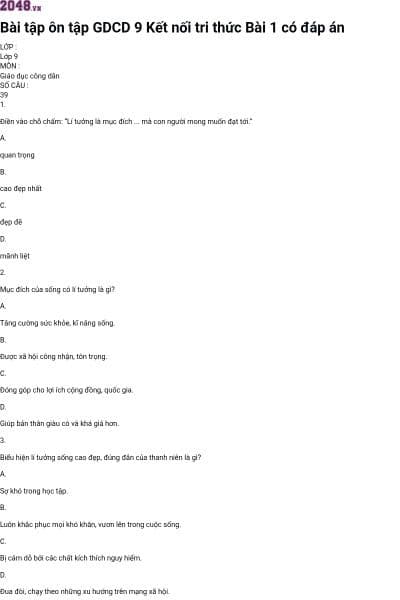 Bài tập ôn tập GDCD 9 Kết nối tri thức Bài 1 có đáp án