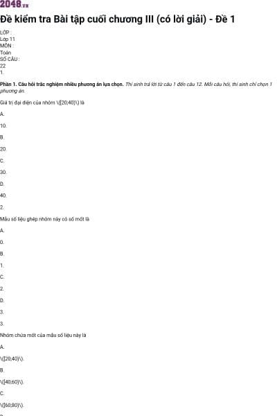 Đề kiểm tra Bài tập cuối chương III (có lời giải) - Đề 1