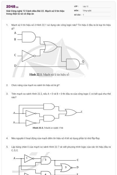 Giải Công nghệ 12 Cánh diều Bài 22. Mạch xử lí tín hiệu trong điện tử số có đáp án