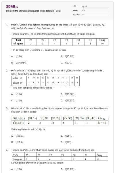 Đề kiểm tra Bài tập cuối chương III (có lời giải) - Đề 2