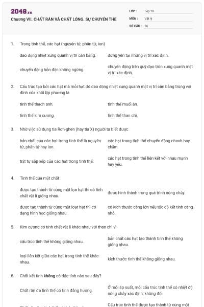 Chương VII. CHẤT RẮN VÀ CHẤT LỎNG. SỰ CHUYỂN THỂ