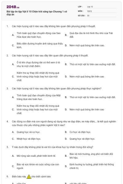 Bài tập ôn tập Vật lí 10 Chân trời sáng tạo Chương 1 có đáp án