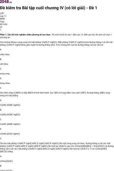 Đề kiểm tra Bài tập cuối chương IV (có lời giải) - Đề 1