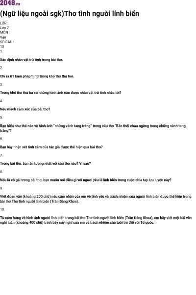 (Ngữ liệu ngoài sgk)Thơ tình người lính biển