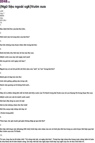 (Ngữ liệu ngoài sgk)Vườn xưa
