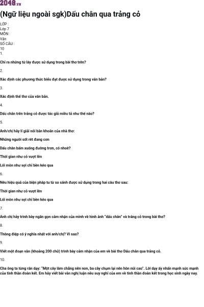 (Ngữ liệu ngoài sgk)Dấu chân qua trảng cỏ