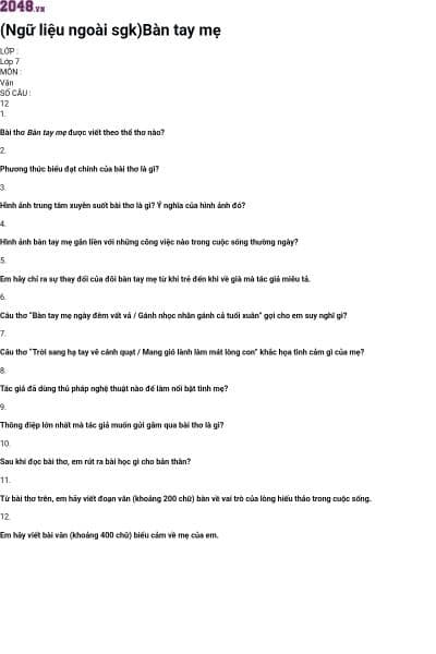 (Ngữ liệu ngoài sgk)Bàn tay mẹ