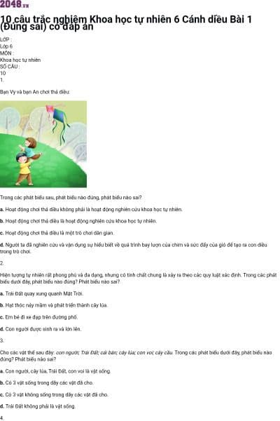 10 câu trắc nghiệm Khoa học tự nhiên 6 Cánh diều Bài 1 (Đúng sai) có đáp án