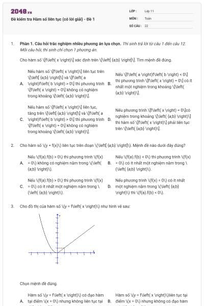 Đề kiểm tra Hàm số liên tục (có lời giải) - Đề 1