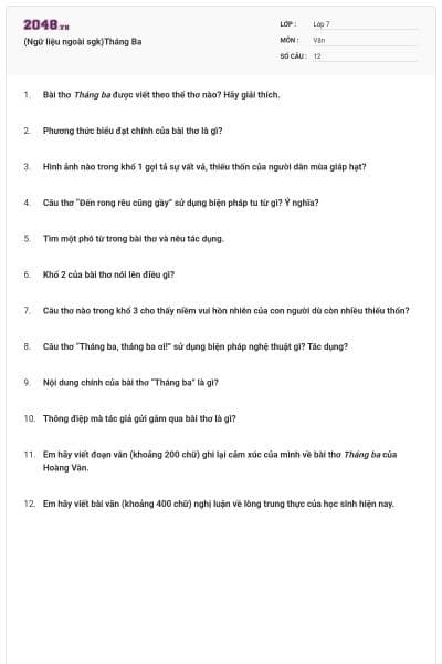 (Ngữ liệu ngoài sgk)Tháng Ba