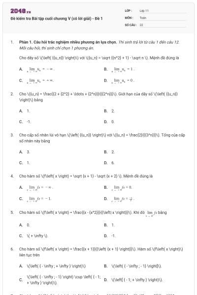 Đề kiểm tra Bài tập cuối chương V (có lời giải) - Đề 1