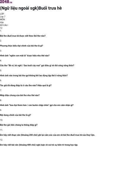 (Ngữ liệu ngoài sgk)Buổi trưa hè