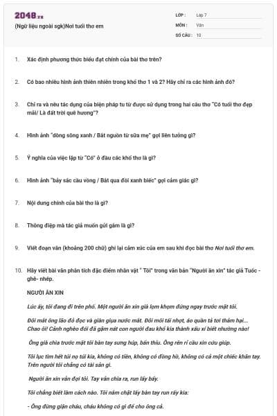 (Ngữ liệu ngoài sgk)Nơi tuổi thơ em