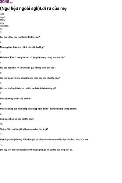 (Ngữ liệu ngoài sgk)Lời ru của mẹ