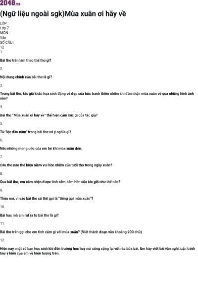 (Ngữ liệu ngoài sgk)Mùa xuân ơi hãy về