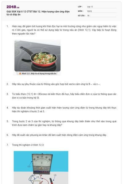 Giải SGK Vật lí 12 CTST Bài 12. Hiện tượng cảm ứng điện từ có đáp án