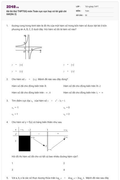 Đề thi thử THPTGQ môn Toán cực cực hay có lời giải chi tiết(Đề 3)