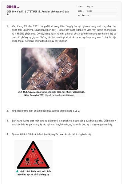 Giải SGK Vật lí 12 CTST Bài 18. An toàn phóng xạ có đáp án